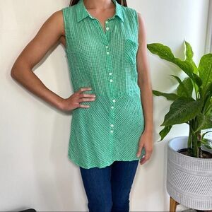 C&C California green plaid check button up blouse